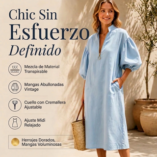 Amaia - Vestido midi con media cremallera y mangas abullonadas