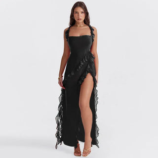 Talía - Vestido Largo con Volantes y Abertura