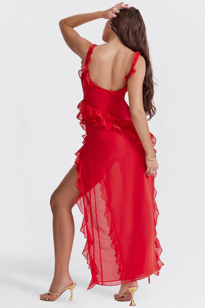 Talía - Vestido Largo con Volantes y Abertura