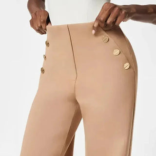 Mónica- Pantalón elástico de tiro alto y botones dorados