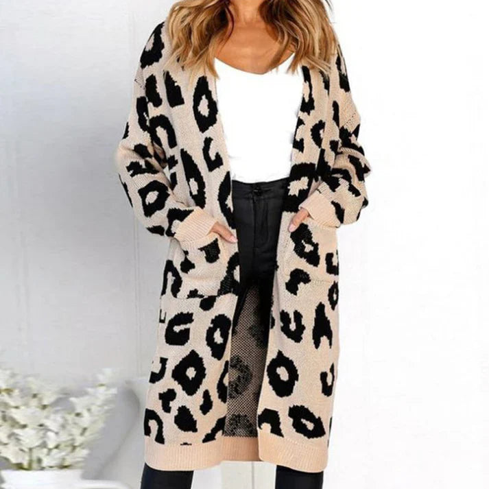 Valeria - Cárdigan largo con estampado de leopardo