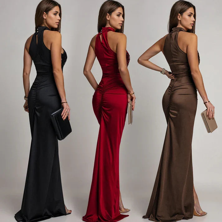 Victoria - Vestido halter con abertura y lentejuelas