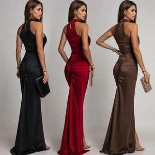 Victoria - Vestido halter con abertura y lentejuelas