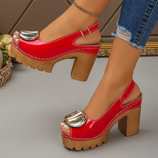 Eva - Sandalias peeptoe de tacón ancho con hebilla metálica